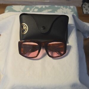 Ray-Ban Brown Tortoiseshell Frame Sunglasses with Pink Lenses